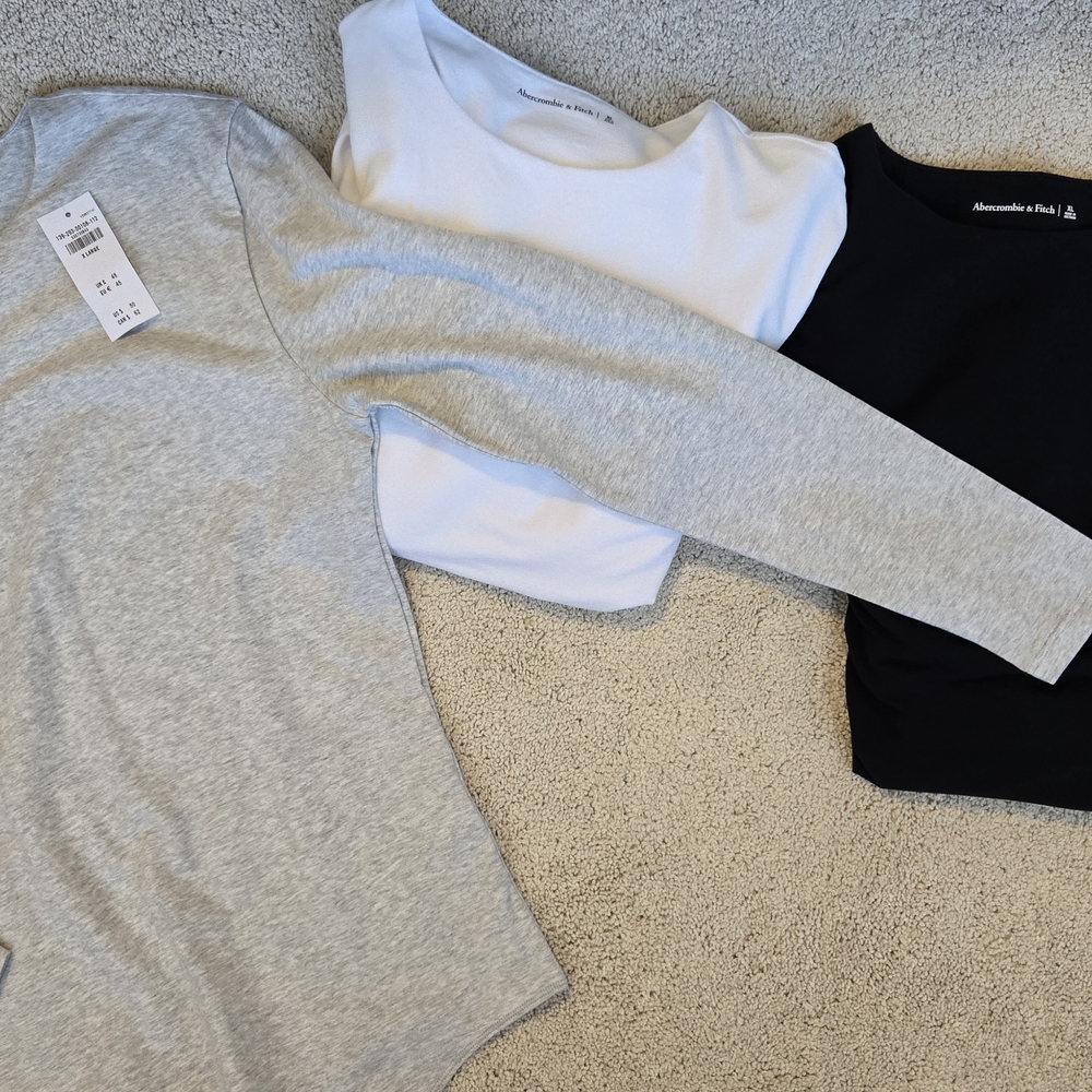 Abercrombie Womens Long Sleeve Shirt Trio - Gray, White, Black